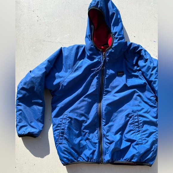 Kid's Vintage REI Jacket Blue Solid L Camp Hike Light Packable Lined Fleece - Picture 4 of 14